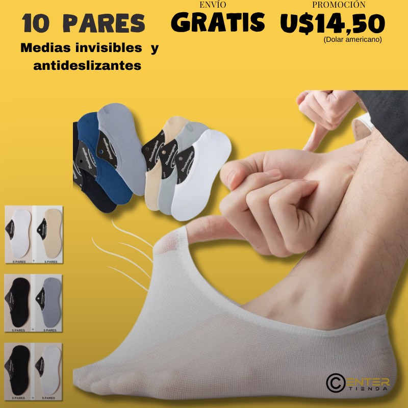 [10 Pares] Medias invisibles, antideslizantes y cómodas