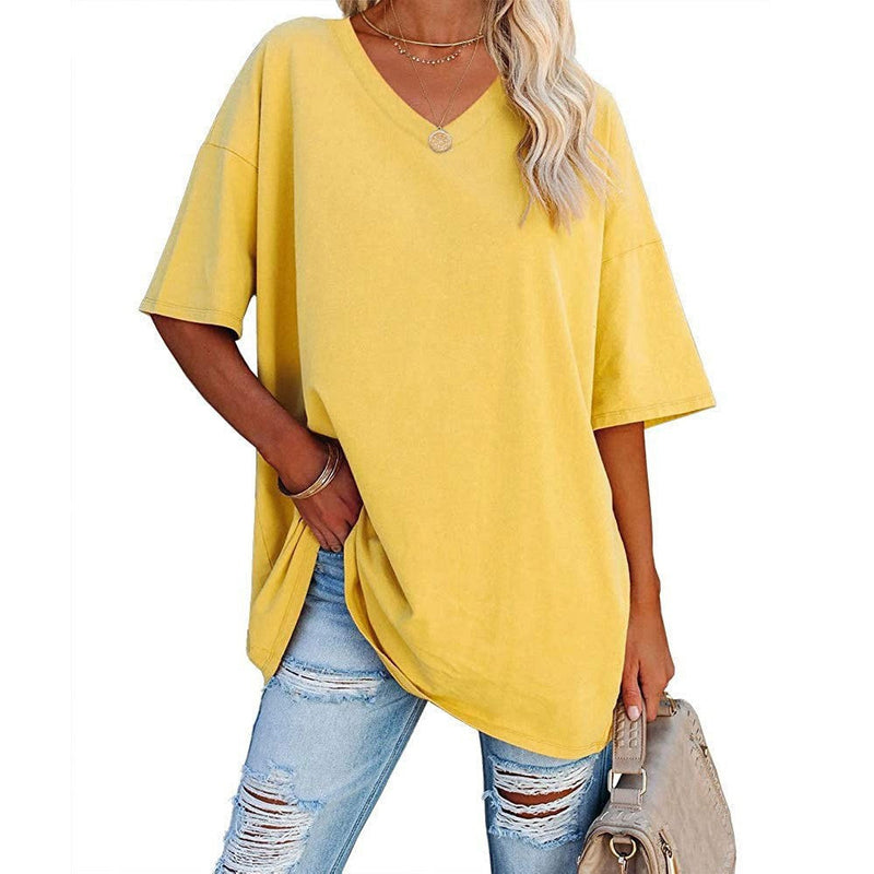 Nueva camiseta holgada con cuello en V para mujer