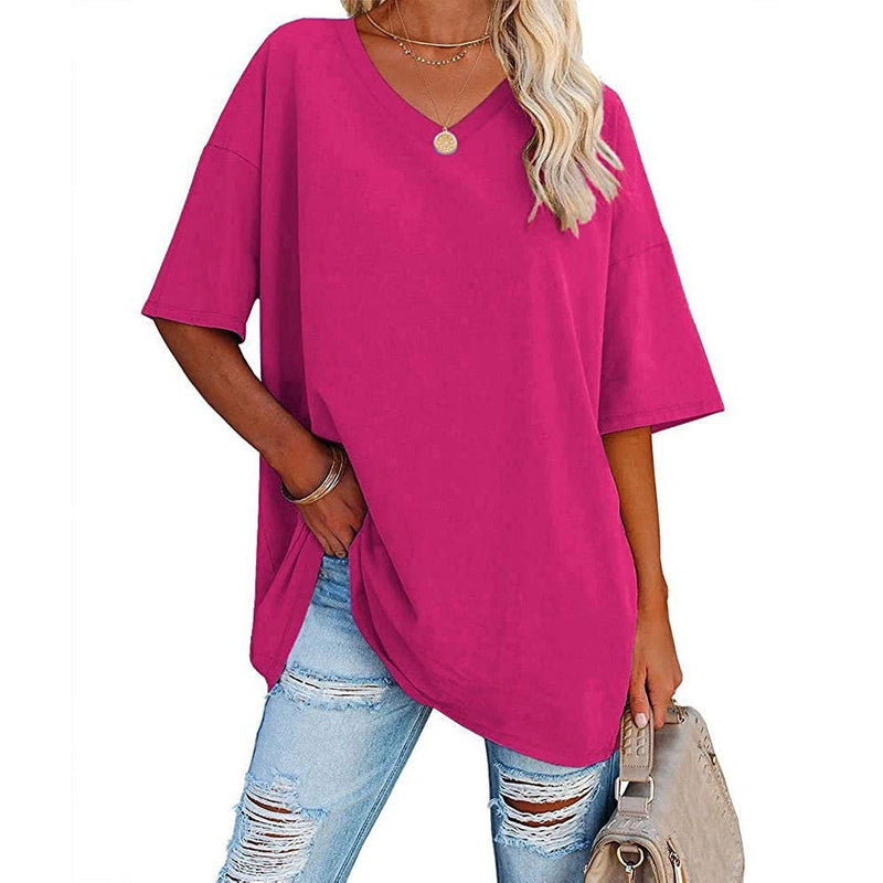 Nueva camiseta holgada con cuello en V para mujer