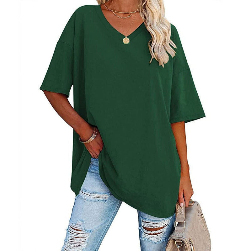 Nueva camiseta holgada con cuello en V para mujer