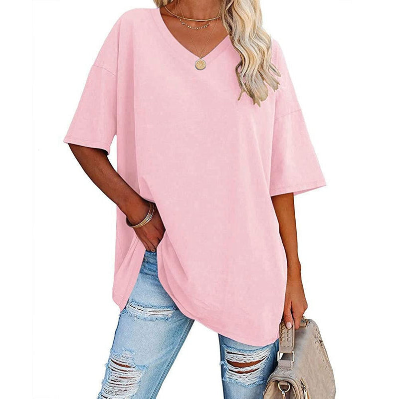 Nueva camiseta holgada con cuello en V para mujer