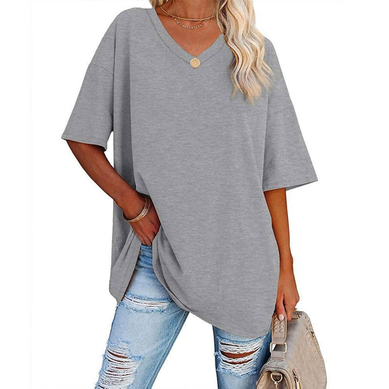 Nueva camiseta holgada con cuello en V para mujer