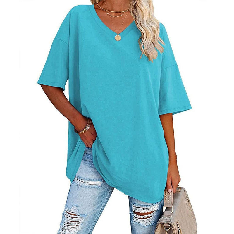 Nueva camiseta holgada con cuello en V para mujer