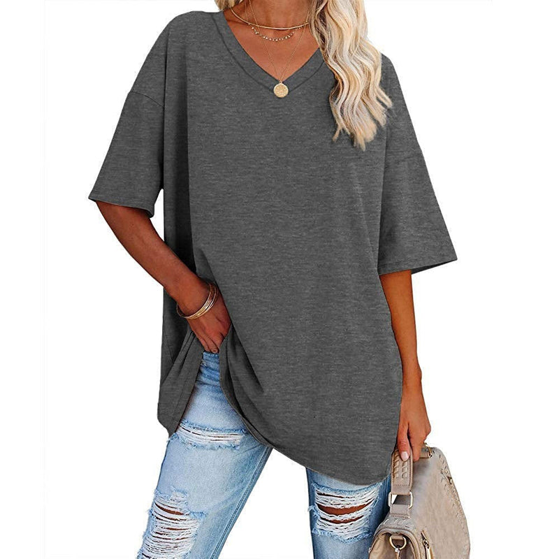 Nueva camiseta holgada con cuello en V para mujer