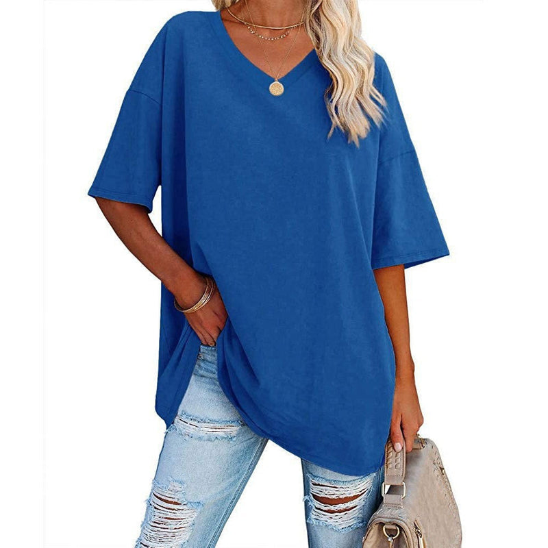 Nueva camiseta holgada con cuello en V para mujer