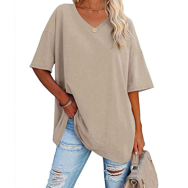 Nueva camiseta holgada con cuello en V para mujer