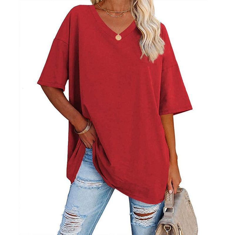 Nueva camiseta holgada con cuello en V para mujer