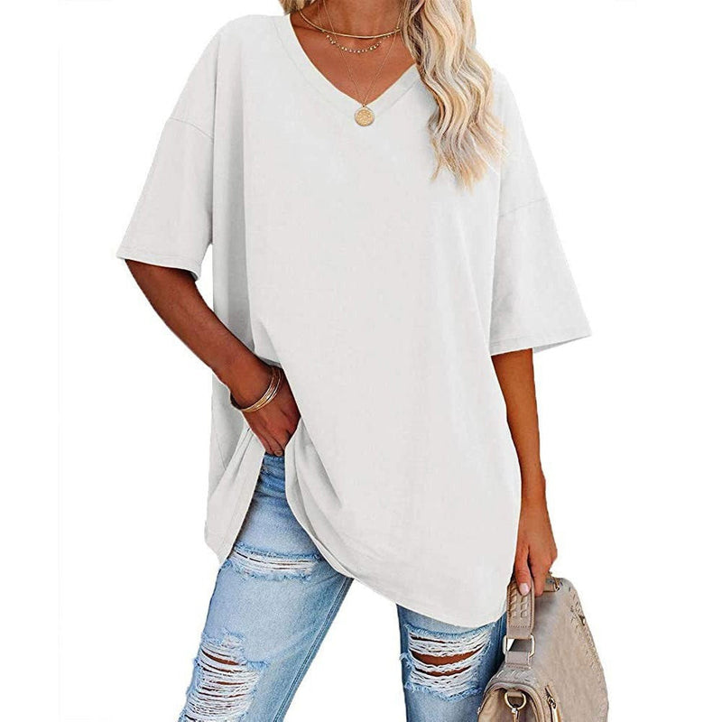 Nueva camiseta holgada con cuello en V para mujer