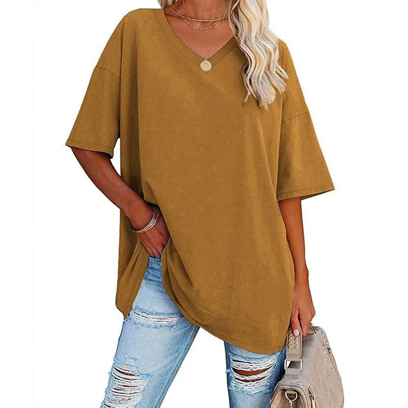 Nueva camiseta holgada con cuello en V para mujer