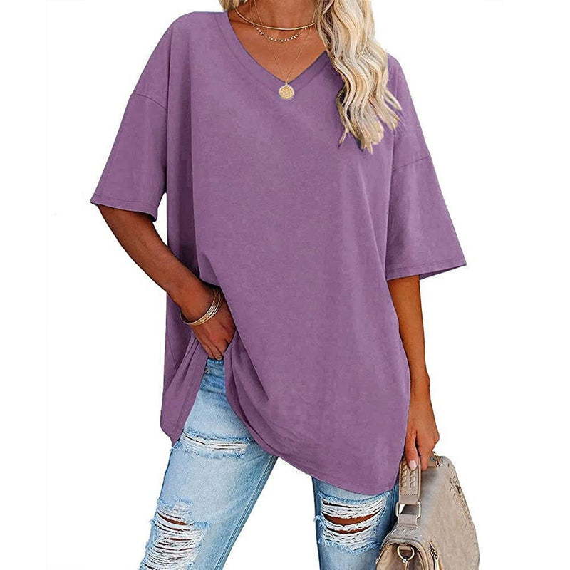 Nueva camiseta holgada con cuello en V para mujer
